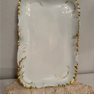 Antique French Elegant White and Gold Decorative Tray
